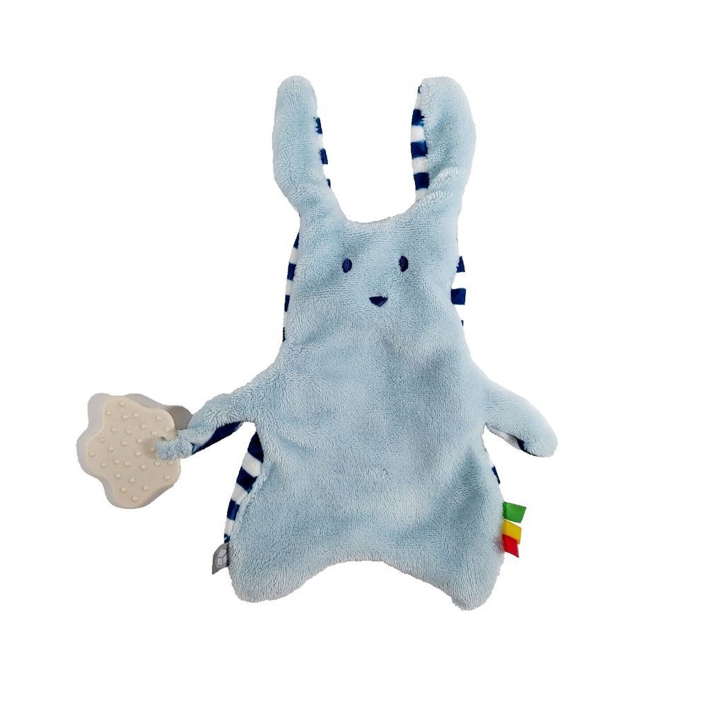 DouDou Rabbit LOVEY Security Blanket Teether Blue/Blue White Striped 13"